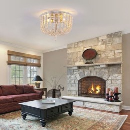 Farmhouse Wood Beaded Flush Mount Celling Light 3 Light Fixture