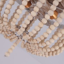 Farmhouse Wood Beaded Flush Mount Celling Light 3 Light Fixture