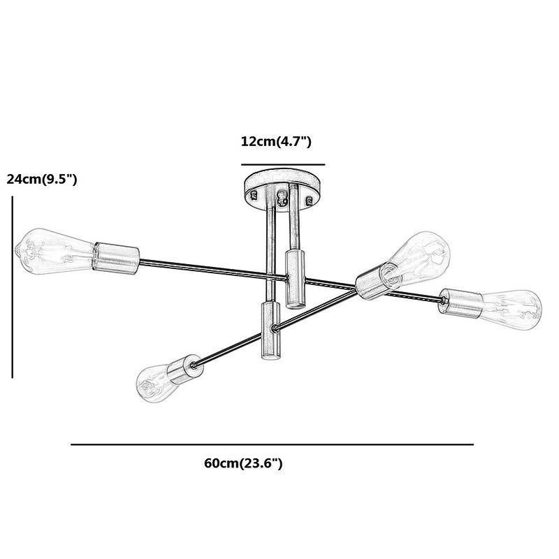 4 Lights Black Sputnik Chandelier Mid Century Semi Flush Mount Ceiling Light
