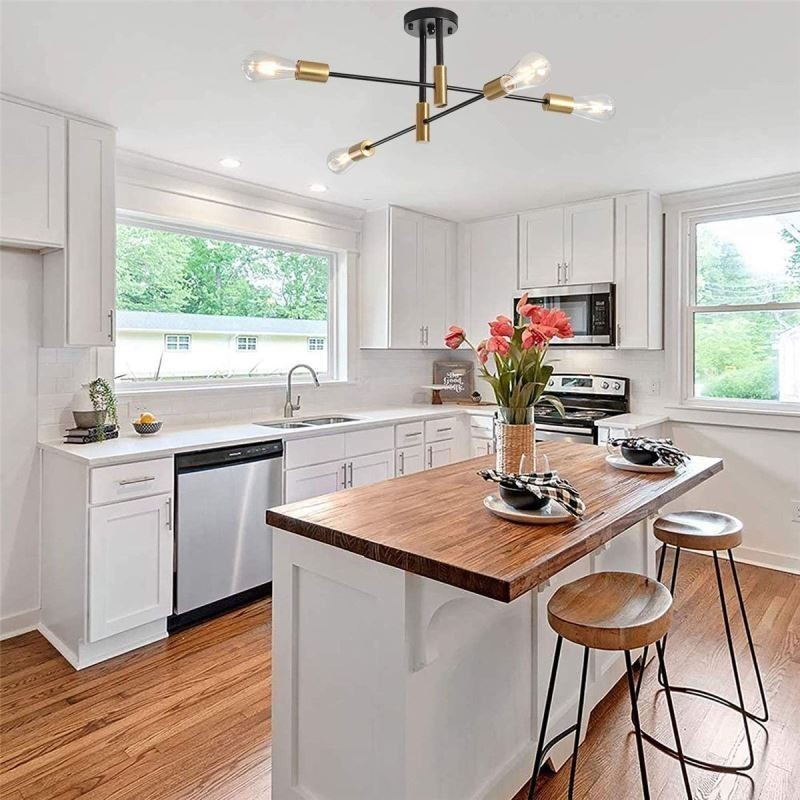 4 Lights Black Sputnik Chandelier Mid Century Semi Flush Mount Ceiling Light