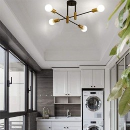 4 Lights Black Sputnik Chandelier Mid Century Semi Flush Mount Ceiling Light