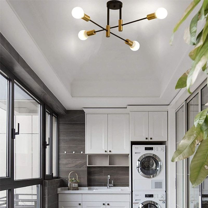 4 Lights Black Sputnik Chandelier Mid Century Semi Flush Mount Ceiling Light