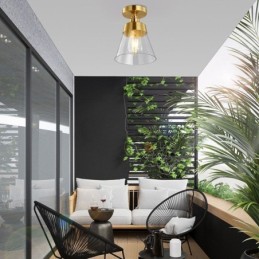 Contemporary Glass Flush Ceiling Light 1 Light Brass Finish