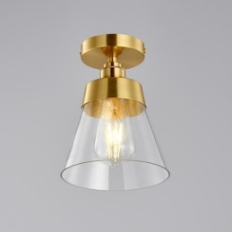 Contemporary Glass Flush Ceiling Light 1 Light Brass Finish
