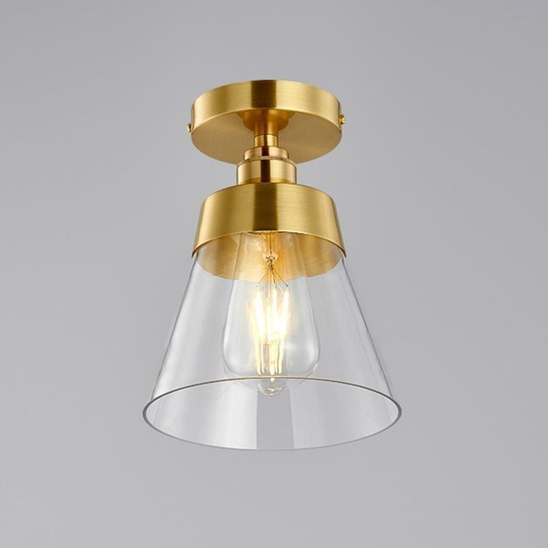 Contemporary Glass Flush Ceiling Light 1 Light Brass Finish