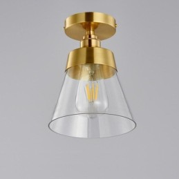 Contemporary Glass Flush Ceiling Light 1 Light Brass Finish