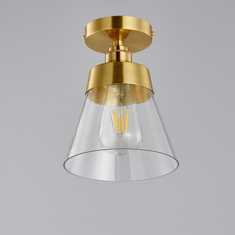 Contemporary Glass Flush Ceiling Light 1 Light Brass Finish