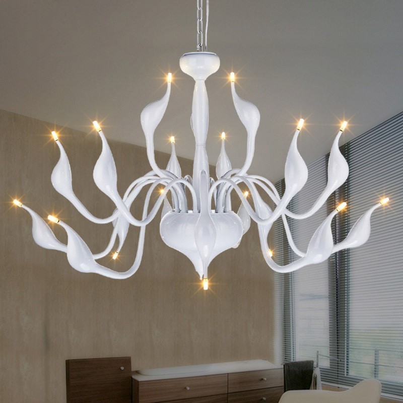 18 Lights Stainless Post Modern Swan Chandelier Light G4 White Finished