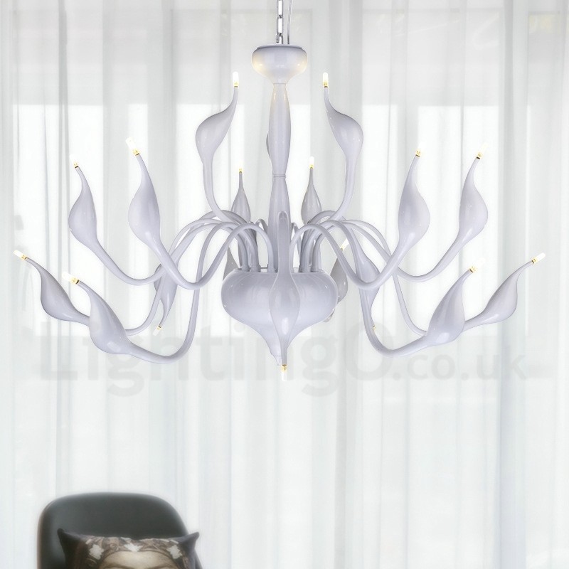 18 Lights Stainless Post Modern Swan Chandelier Light G4 White Finished