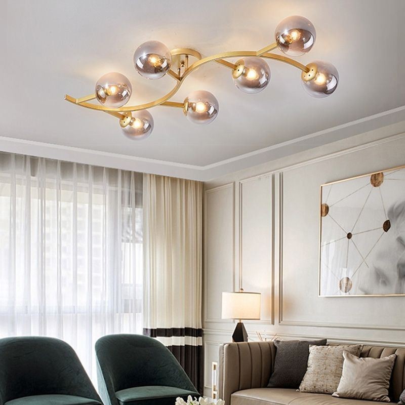 Modern Minimalist Branch Flush Mount Glass Globe Ceiling Light