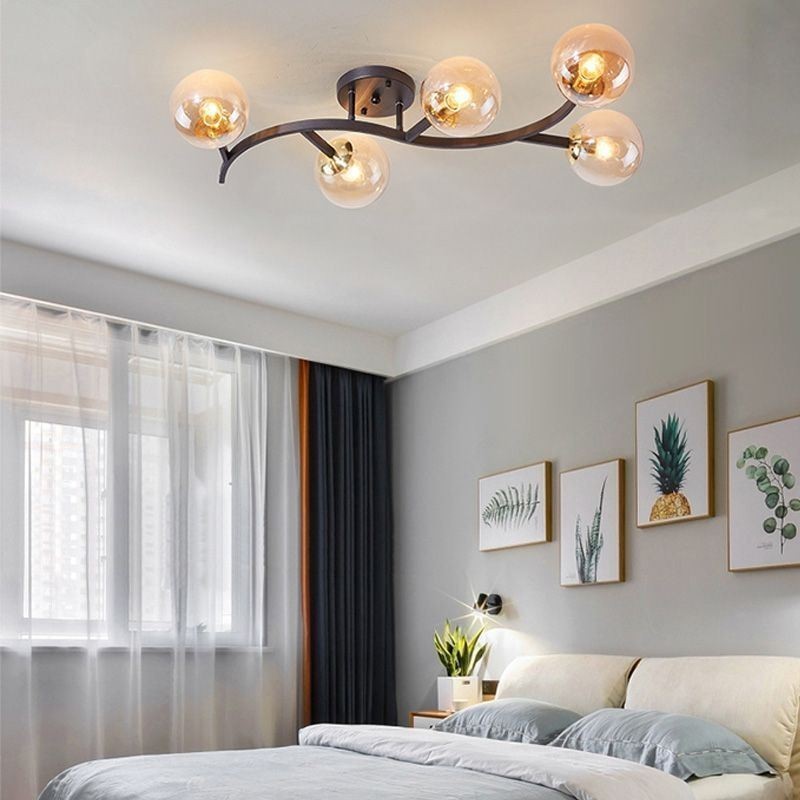 Modern Minimalist Branch Flush Mount Glass Globe Ceiling Light