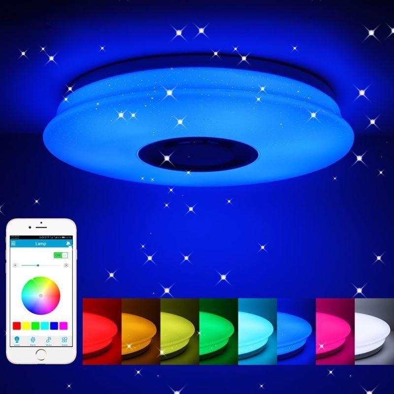 Flush Mount Colorful Ceiling Lamp with Bluetooth Music Speaker Timing Function