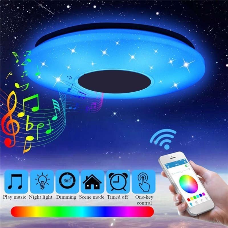Flush Mount Colorful Ceiling Lamp with Bluetooth Music Speaker Timing Function