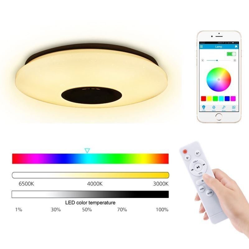 Flush Mount Colorful Ceiling Lamp with Bluetooth Music Speaker Timing Function