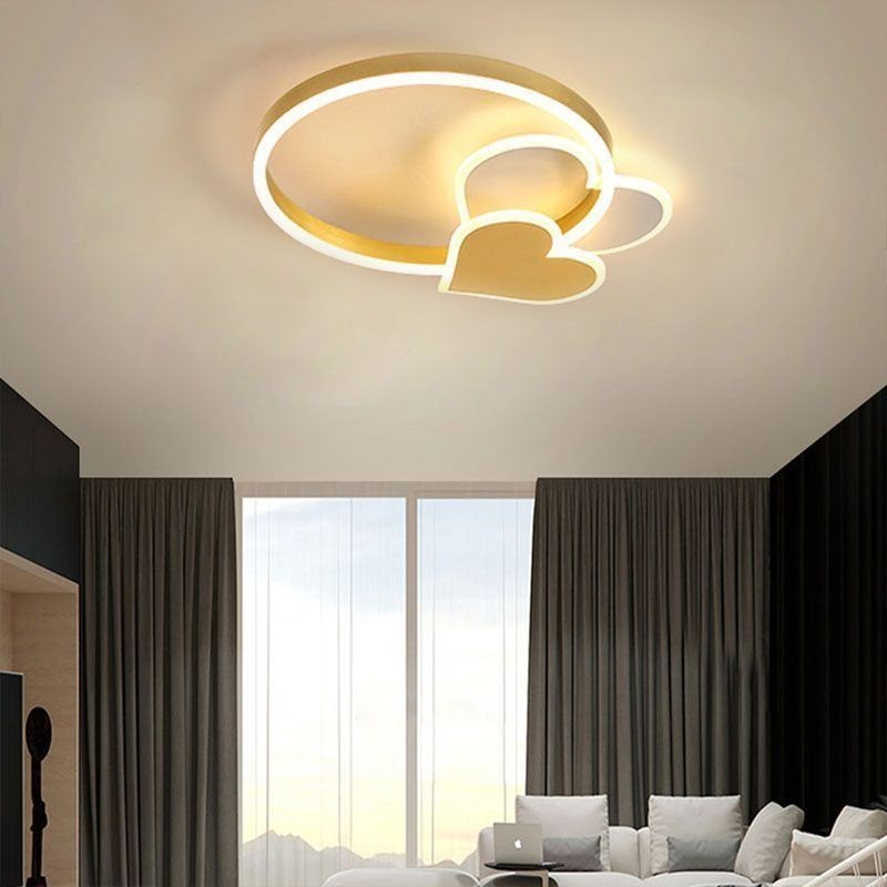Modern Acrylic Flush Mount Gold Double Heart Ceiling Light