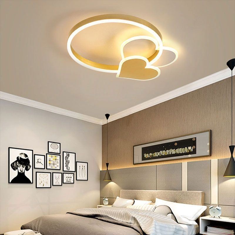 Modern Acrylic Flush Mount Gold Double Heart Ceiling Light