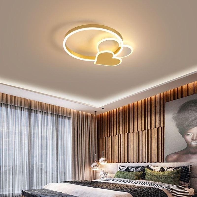 Modern Acrylic Flush Mount Gold Double Heart Ceiling Light
