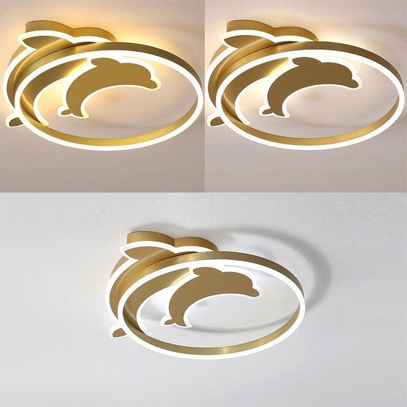 Gold Dolphin Flush Mount Ceiling Light