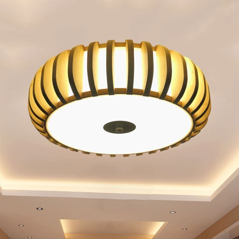 Rural Bamboo Flush Mount Pumpkin Shape Ceiling Lighting
