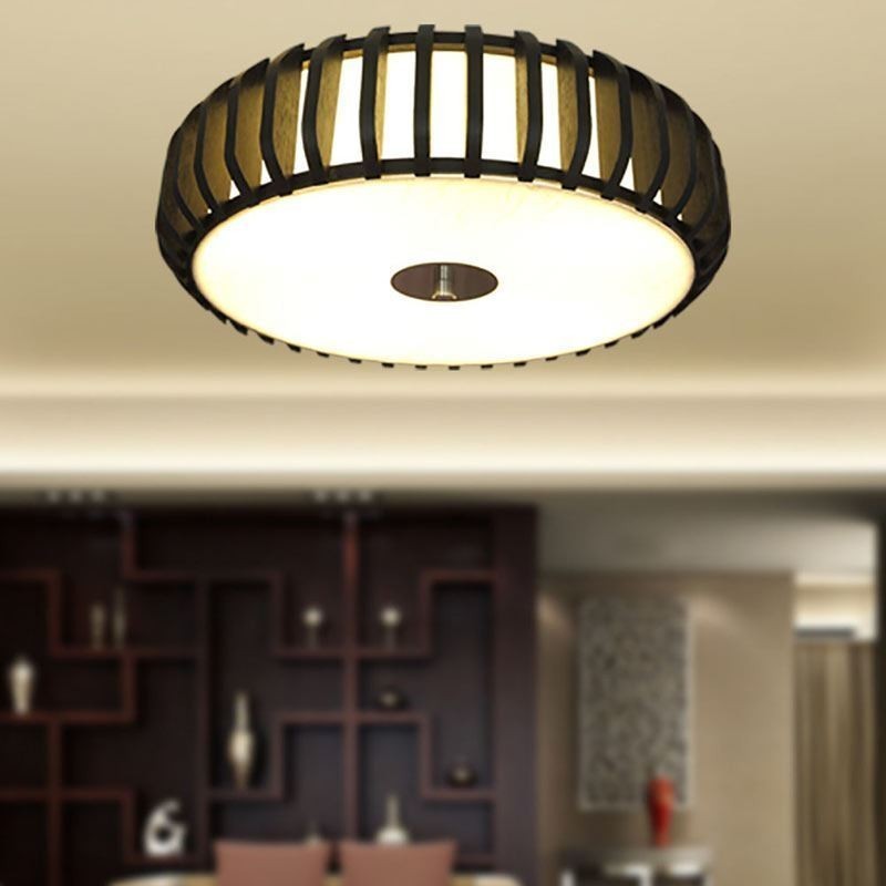 Rural Bamboo Flush Mount Pumpkin Shape Ceiling Lighting