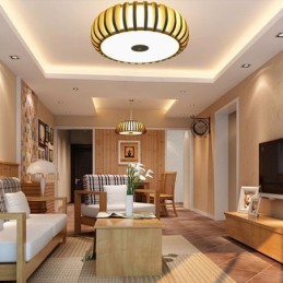 Rural Bamboo Flush Mount Pumpkin Shape Ceiling Lighting