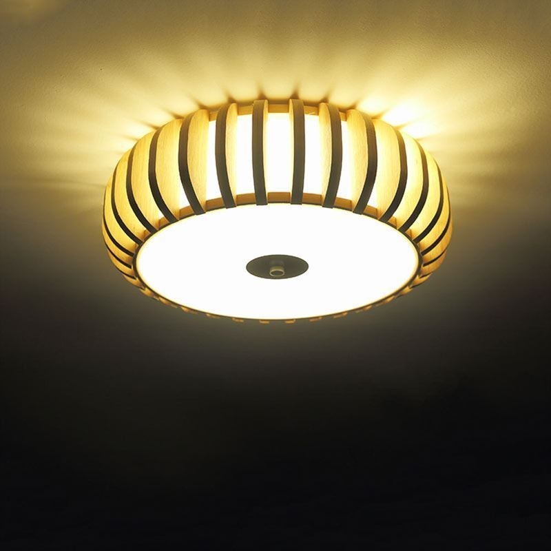 Rural Bamboo Flush Mount Pumpkin Shape Ceiling Lighting