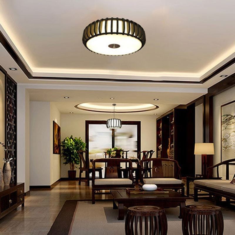 Rural Bamboo Flush Mount Pumpkin Shape Ceiling Lighting