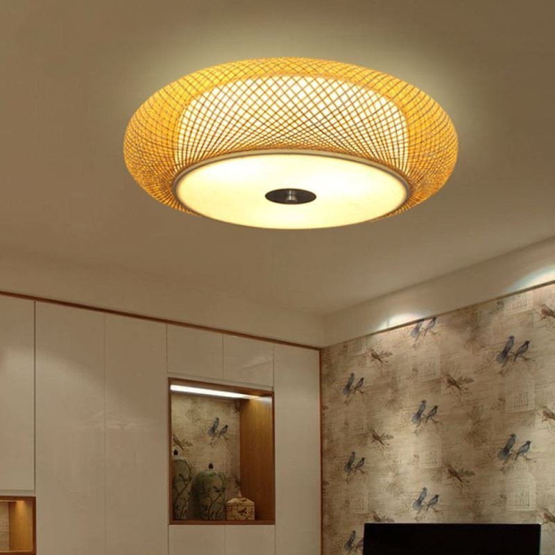 Modern Bamboo Flush Mount Chinese Woven Ceiling Lighting