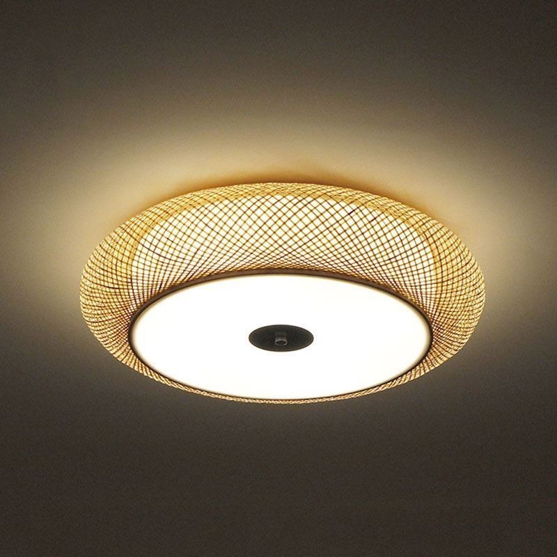 Modern Bamboo Flush Mount Chinese Woven Ceiling Lighting