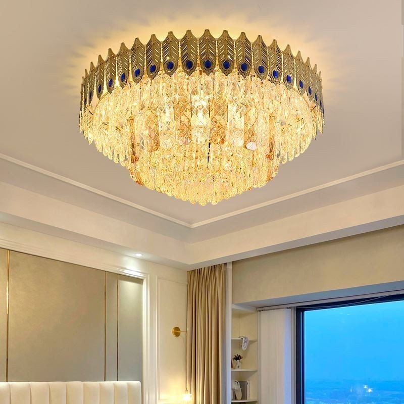 Crystal Flush Mount Round Electroplated Phoenix Tail Gold Luxury Decrative Ceiling Light