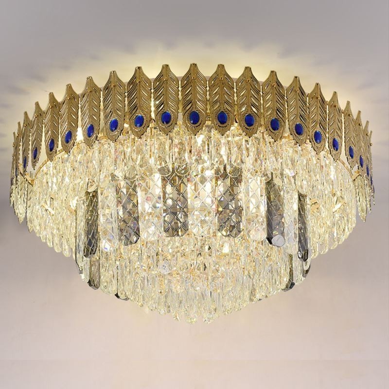 Crystal Flush Mount Round Electroplated Phoenix Tail Gold Luxury Decrative Ceiling Light