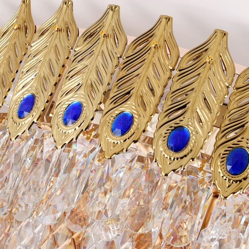 Crystal Flush Mount Round Electroplated Phoenix Tail Gold Luxury Decrative Ceiling Light