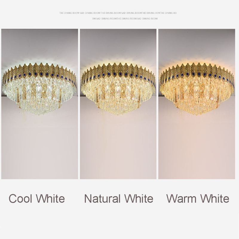 Crystal Flush Mount Round Electroplated Phoenix Tail Gold Luxury Decrative Ceiling Light