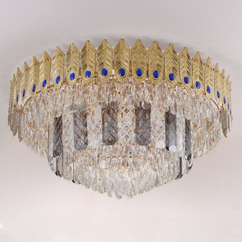 Crystal Flush Mount Round Electroplated Phoenix Tail Gold Luxury Decrative Ceiling Light