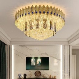 Crystal Flush Mount Round Electroplated Phoenix Tail Gold Luxury Decrative Ceiling Light