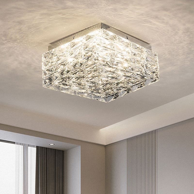 Crystal Ceiling Light Flush Mount Three Color Dimmable