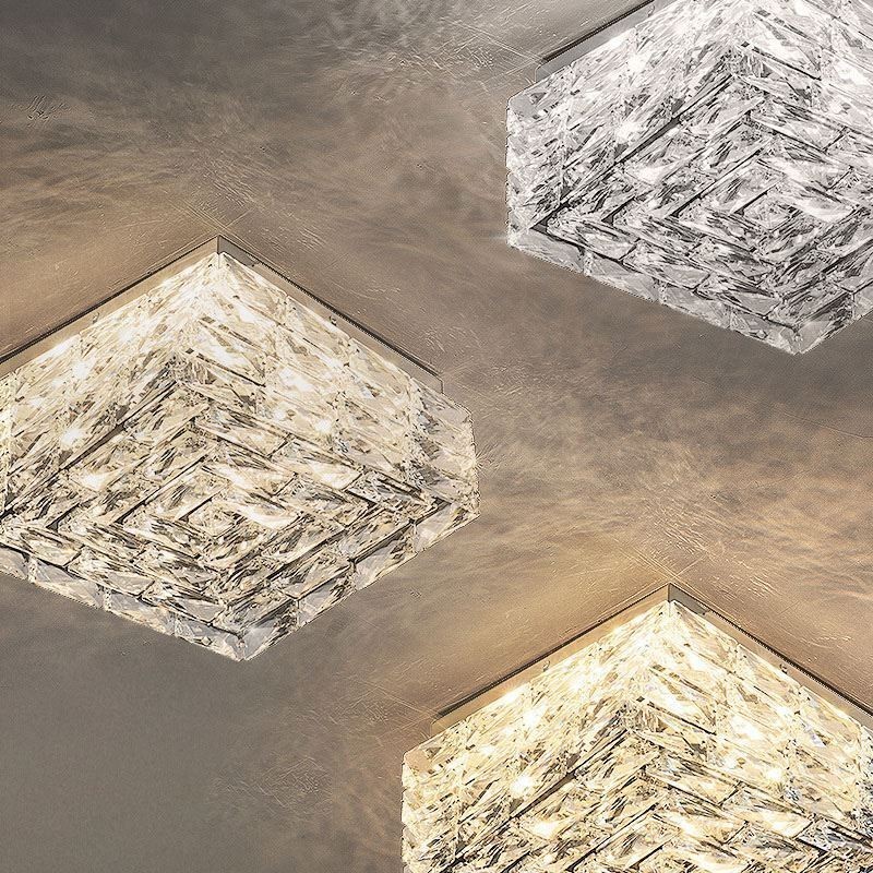 Crystal Ceiling Light Flush Mount Three Color Dimmable