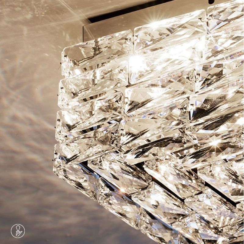 Crystal Ceiling Light Flush Mount Three Color Dimmable