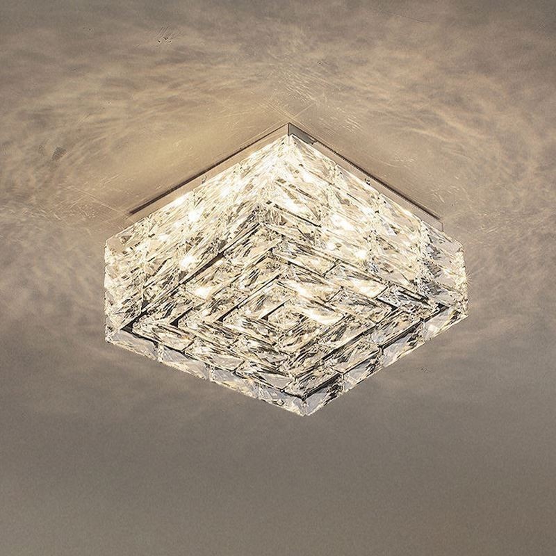 Crystal Ceiling Light Flush Mount Three Color Dimmable
