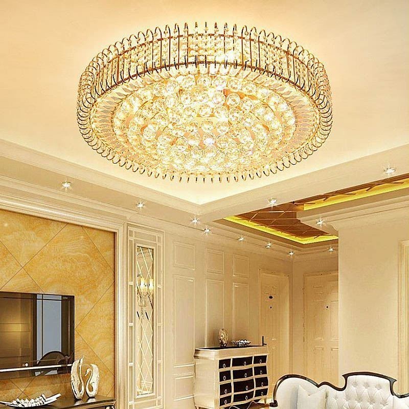 European Style Flush Mount Round Crystal Ceiling Light