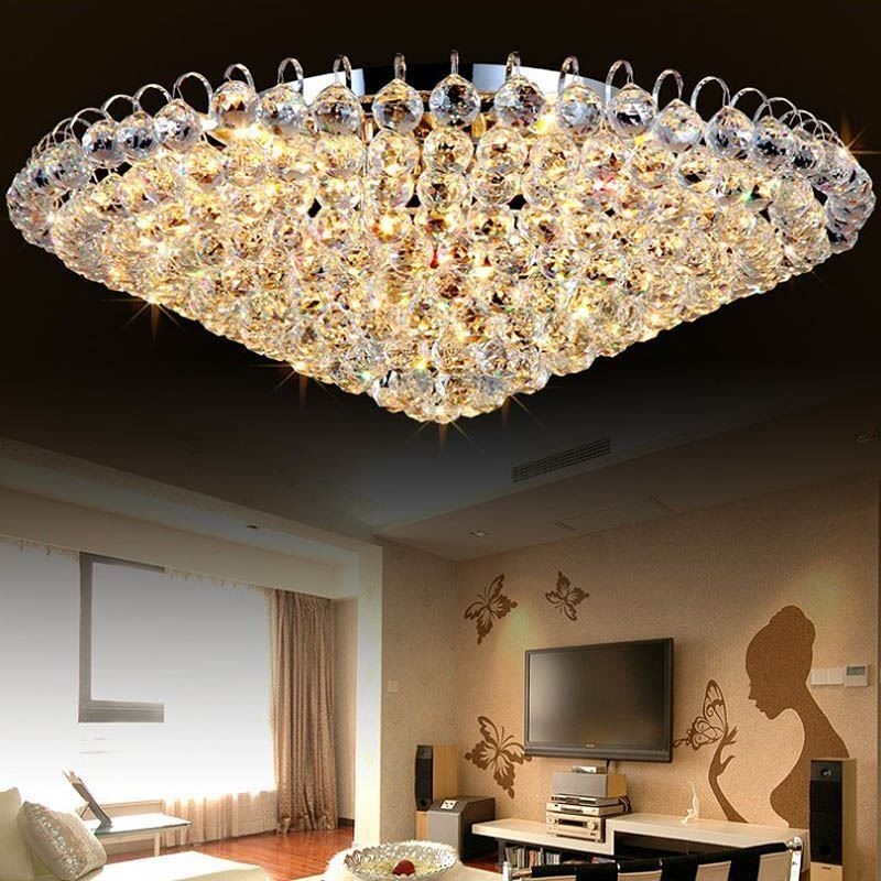 European Style Crystal Flush Mount Round Shape Ceiling Light