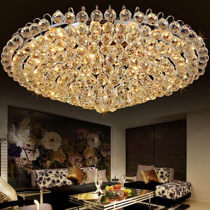 European Style Crystal Flush Mount Round Shape Ceiling Light