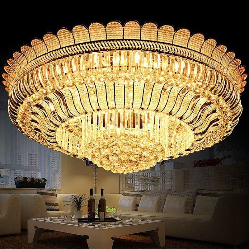 Luxury Crystal Ceiling Light Gold Flush Mount Round Lighting