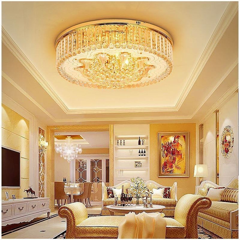 Graceful Flush Mounted Light Gold Crystal Ceiling Light