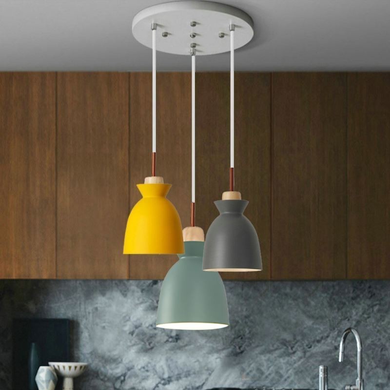 Nordic Simple Macaron Pendant Light Iron Arti Three Lights