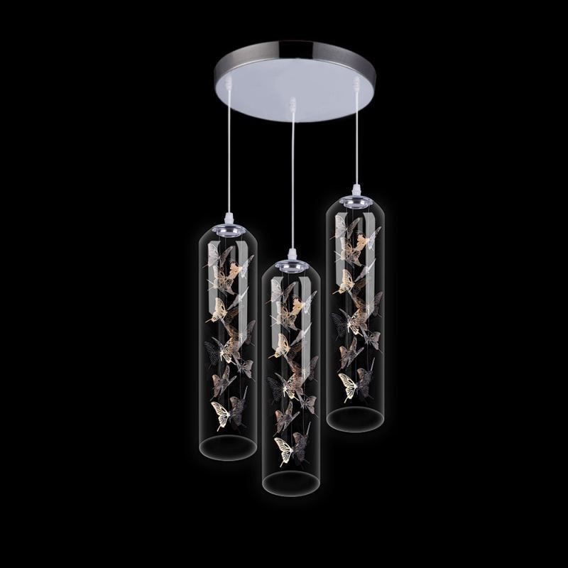 Glass Pendant Light Creative Nordic Cylinder Lamp Butterfly Light