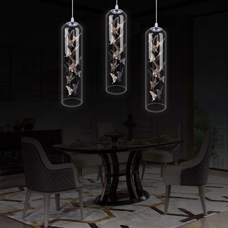 Glass Pendant Light Creative Nordic Cylinder Lamp Butterfly Light