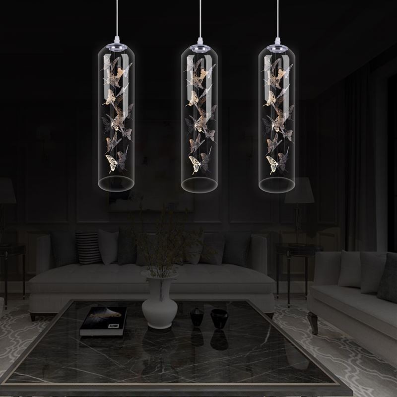 Glass Pendant Light Creative Nordic Cylinder Lamp Butterfly Light