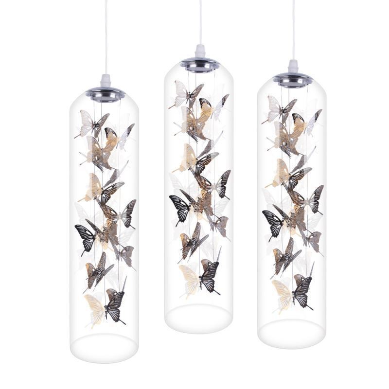 Glass Pendant Light Creative Nordic Cylinder Lamp Butterfly Light
