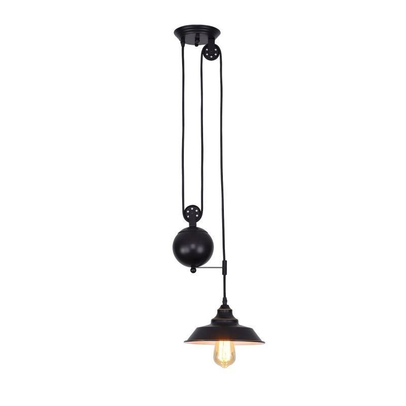 Industrial Farmhouse Pulley Pendant Light Retractable Design Adjustable Height